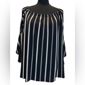 Harlow & Rose Women's Black & Tan Striped Blouse Bat Wing Sleeves, Size XL